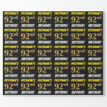 [ Thumbnail: Black, Faux/Imitation Gold, "92nd Birthday" Wrapping Paper ]