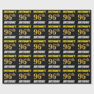 Black, Faux/Imitation Gold, "96th BIRTHDAY" Wrapping Paper