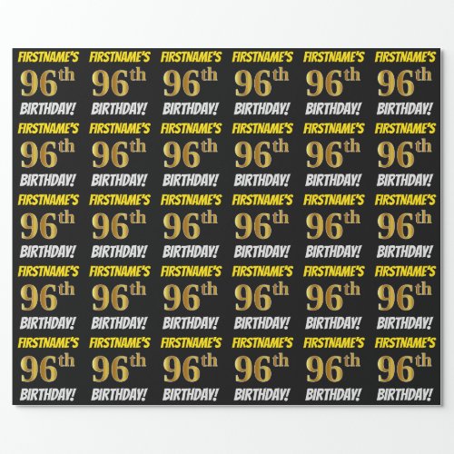 Black FauxImitation Gold 96th BIRTHDAY Wrapping Paper