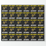 [ Thumbnail: Black, Faux/Imitation Gold, "9th Birthday" Wrapping Paper ]