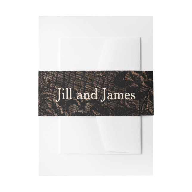 Black Faux Lace Wedding Invitation Belly Band (Front Example)