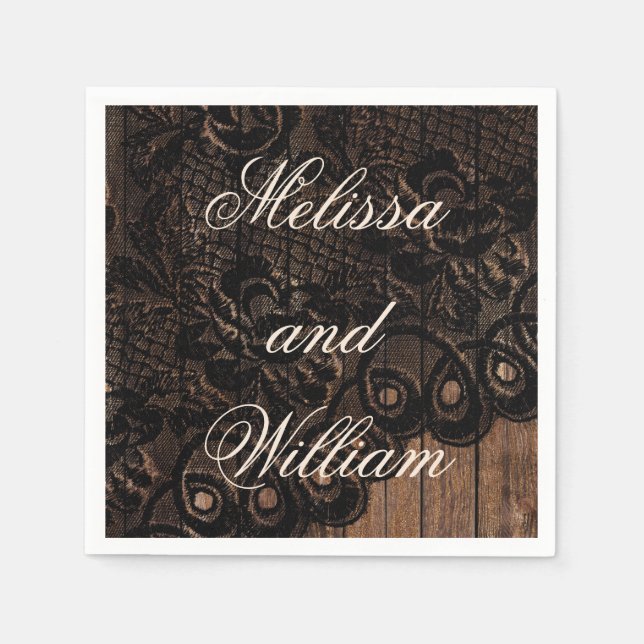 Black Faux Lace Wedding Napkins (Front)