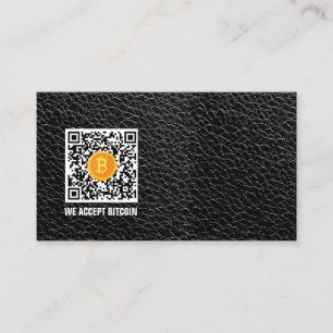 black faux Leather accept bitcoin modern Business Card