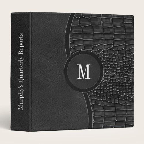 Black Faux Leather Alligator Skin Luxury Monogram 3 Ring Binder