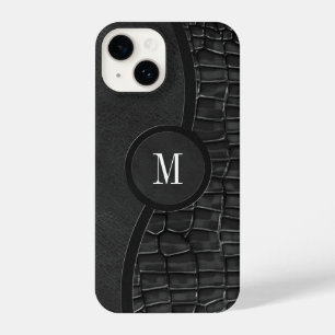 Black Faux Leather Alligator Skin Luxury Monogram iPhone 14 Case