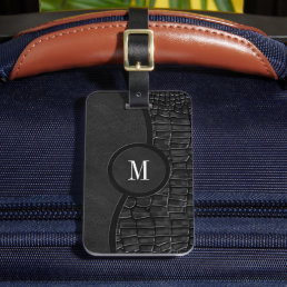 Black Faux Leather Alligator Skin Luxury Monogram Luggage Tag