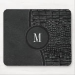 Black Faux Leather Alligator Skin Luxury Monogram Mouse Pad