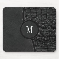 Black Faux Leather Alligator Skin Luxury Monogram