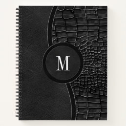 Black Faux Leather Alligator Skin Luxury Monogram Notebook
