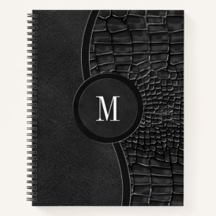 Black Faux Leather Alligator Skin Luxury Monogram Notebook