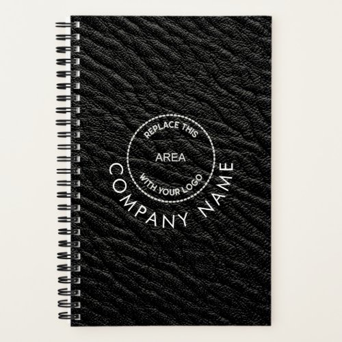 Black Faux Leather Company Name Logo QR Code Notebook