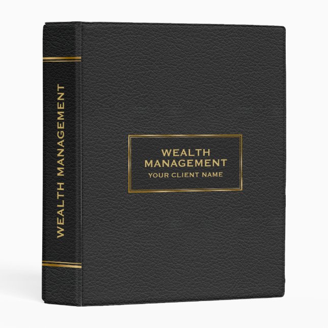 Black Faux Leather Elegant Simple Gold Frame  Mini Binder (Front/Spine)