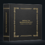 Black Faux Leather Elegant Vintage Gold Frame 3 Ring Binder<br><div class="desc">Elevate your documents with this elegant black faux leather texture background featuring a vintage gold frame and customizable gold typography. Ideal for wealth management documents or any important personal or corporate papers,  this binder design exudes sophistication and professionalism. Make a lasting impression with this luxurious touch to your paperwork.</div>