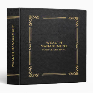 Black Faux Leather Elegant Vintage Gold Frame 3 Ring Binder