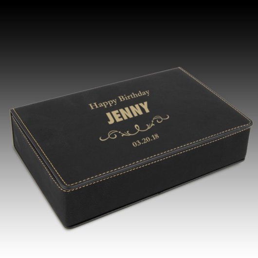 Black Faux Leather Engraved Flask Gift Set (Gift Box)