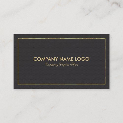 Black faux leather  Gold Border Business Card