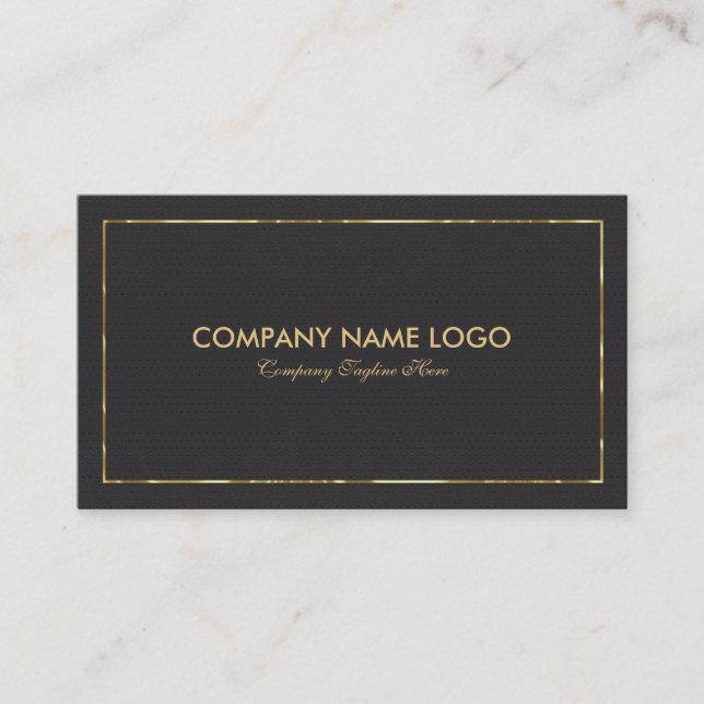 Black faux leather & Gold Border Business Card (Front)