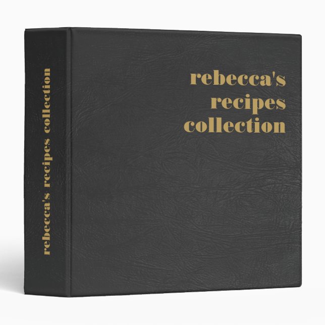 Black Faux Leather Gold Brown Typography 3 Ring Binder (Front/Spine)