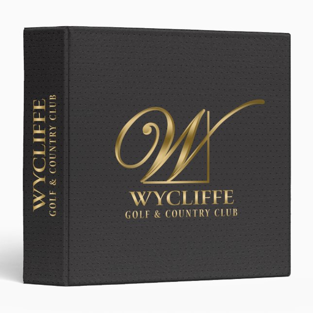 Black Faux Leather Gold Logo 3 Ring Binder (Front/Spine)