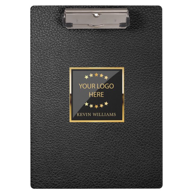 Black Faux Leather Logo Personalized Business Clipboard (Front)