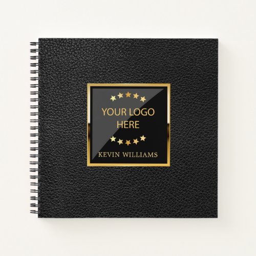 Black Faux Leather Logo Personalized Office Notebook