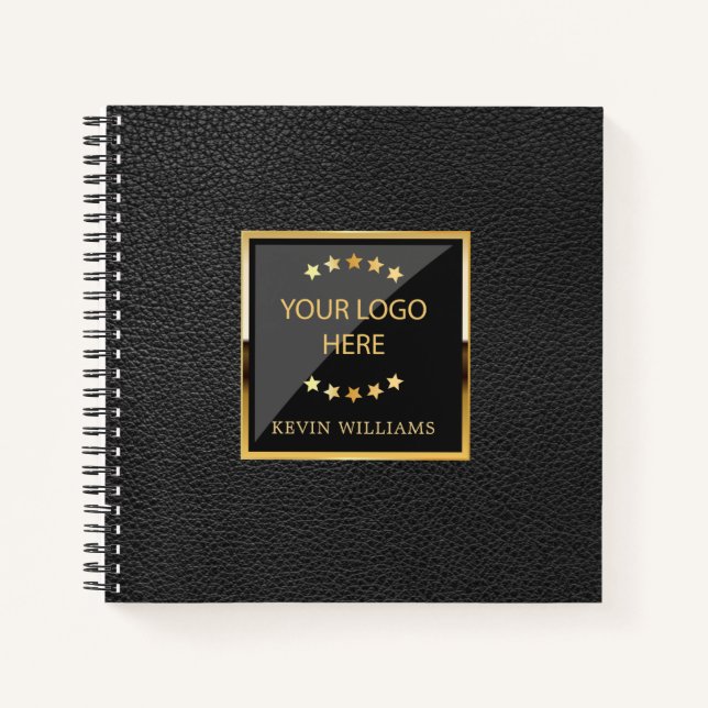 Black Faux Leather Logo Personalized Office Notebook (Front)