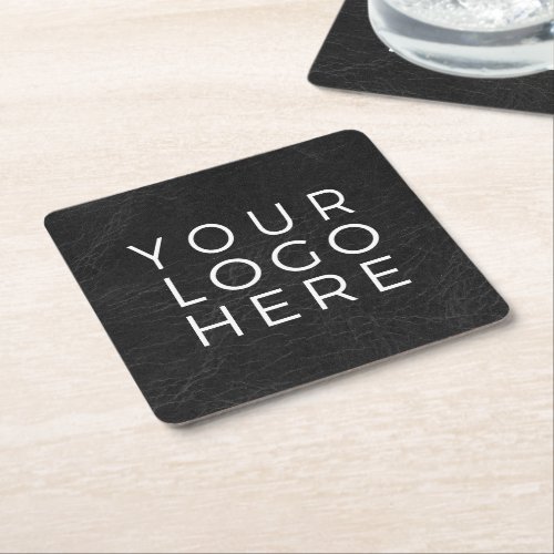 Black Faux Leather Look Custom Business Logo Square Paper Coaster