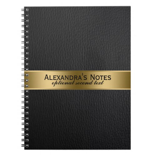 Black Faux Leather Look Gold Accents Notebook