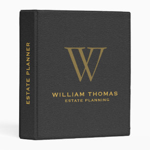 Black Faux Leather Look Gold Typography Mini Binder