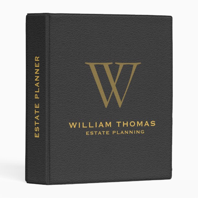 Black Faux Leather Look Gold Typography Mini Binder (Front/Spine)