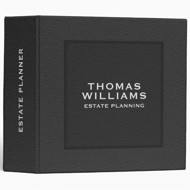 Black Faux Leather Look Gray Typography 3 Ring Binder (Front/Spine)