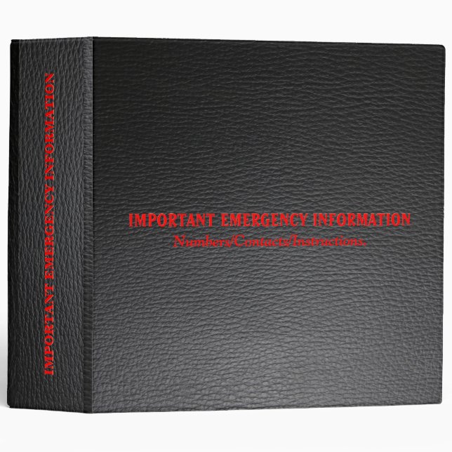 Black Faux Leather Look Red Accents Customized 3 Ring Binder (Front/Spine)