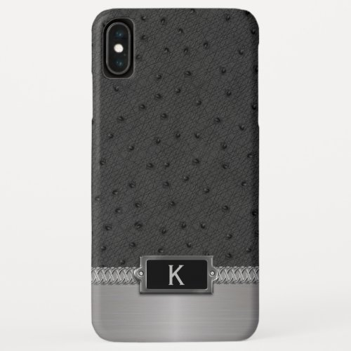 Black Faux Leather Monogrammed iPhone XS Max Case