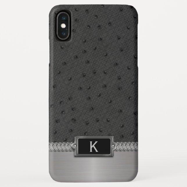 Black Faux Leather Monogrammed iPhone XS Max Case (Back)