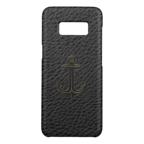 Black Faux Leather Nautical Boat Anchor Case_Mate Samsung Galaxy S8 Case
