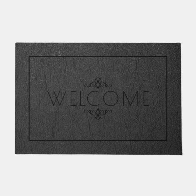 Black faux leather print Monochromatic design Doormat (Front)