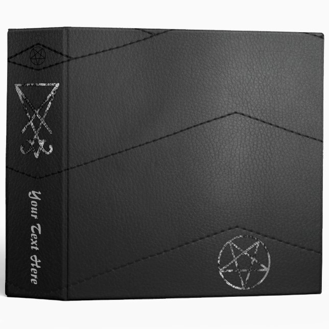 Black Faux Leather Snake Skin Sigil of Lucifer 3 Ring Binder (Front/Spine)