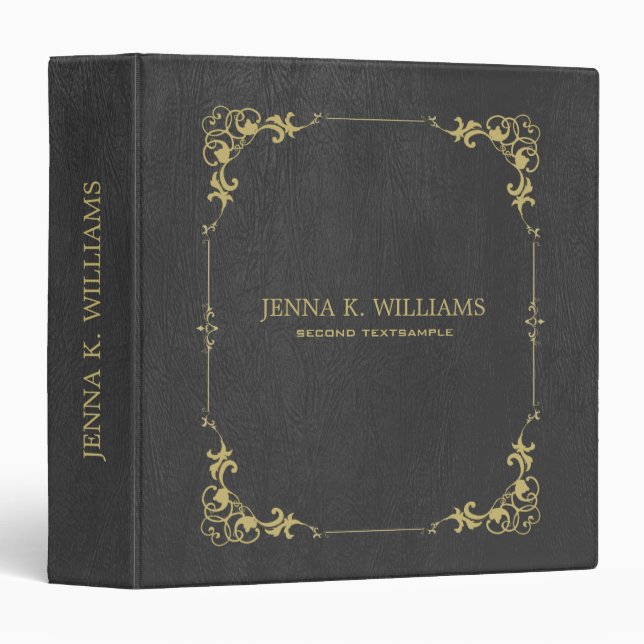 Black faux leather texture 3 ring binder (Front/Spine)