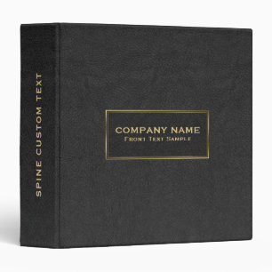 Black faux leather texture gold frame 3 ring binder