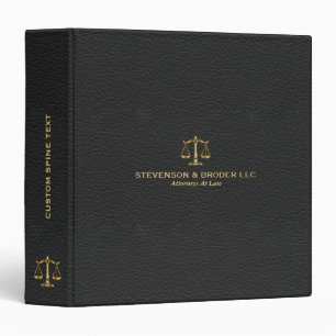 Black Faux Leather Texture & Gold Justice Scale 3 Ring Binder