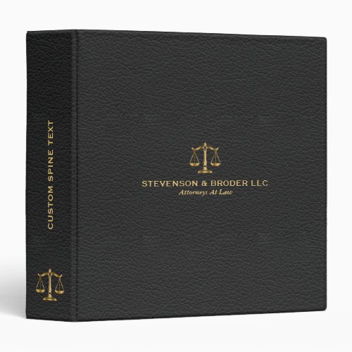 Black Faux Leather Texture & Gold Justice Scale 3 Ring Binder