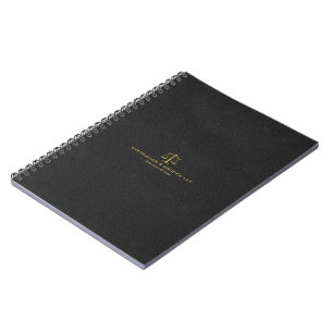 Black Faux Leather Texture & Gold Justice Scale Notebook