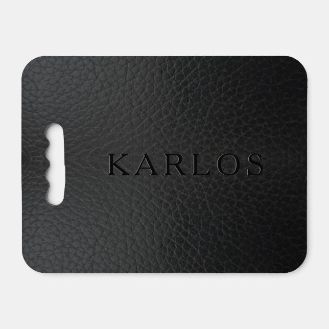 Black faux leather texture monogram seat cushion (Front Horizontal)