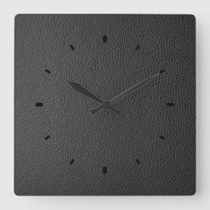 Black faux leather texture square wall clock