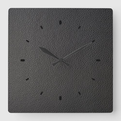 Black faux leather texture square wall clock