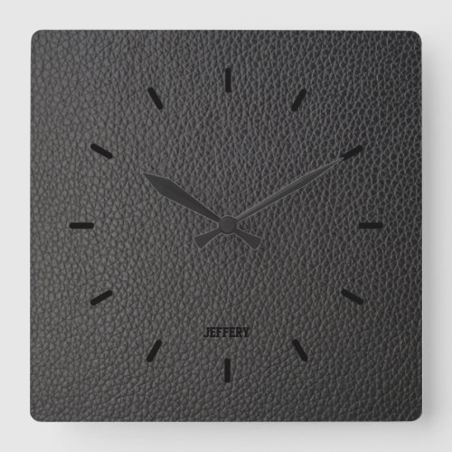 Black Faux leather texture Square Wall Clock