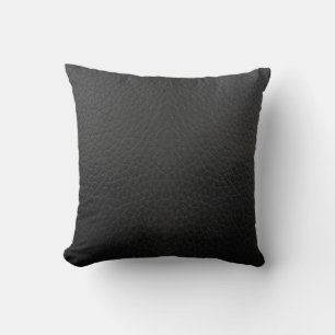Black faux leather texture throw pillow