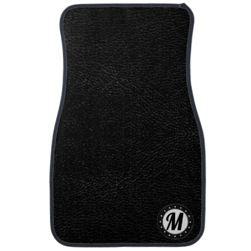 Black Faux Leather Texture with Monogram Car Floor Mat