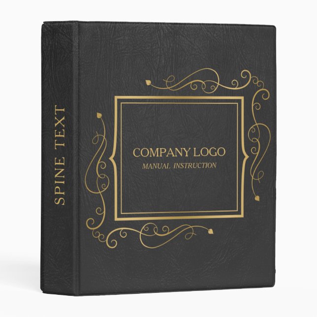 Black Faux Leather With Gold Frame Accent Mini Binder (Front/Spine)