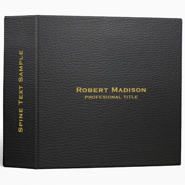 Black Faux LeatherPrint Gold Typography 3 Ring Binder (Front/Spine)
